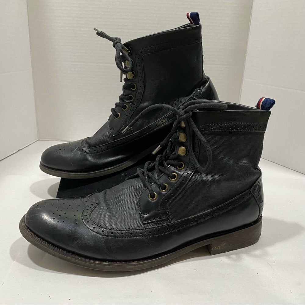 Tommy Hilfiger Gladstone Wingtip Brogue Leather Boots Black Men’s 9 - Vintage